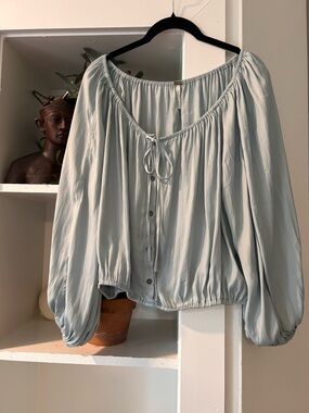 Free People Pale Blue Billowy Peasant Top with Tie